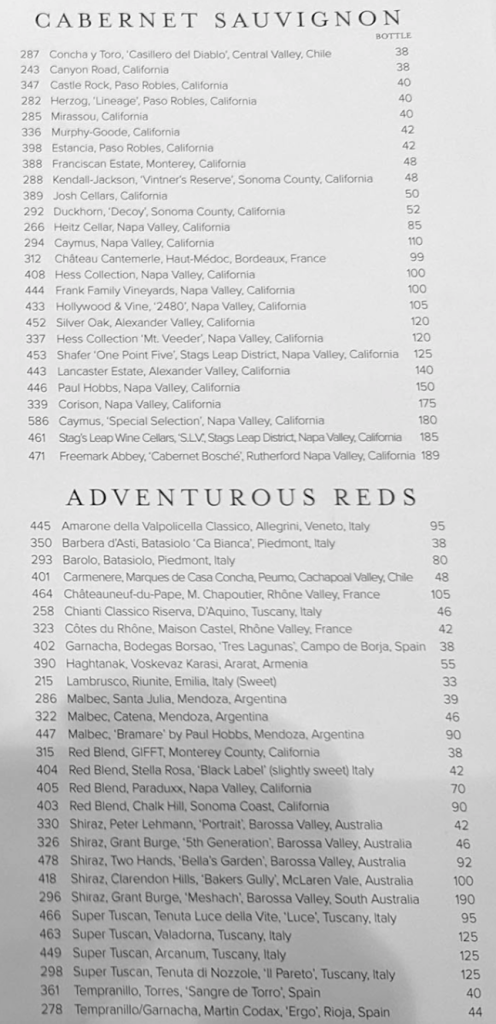 Steakhouse Drink Menu on Carnival page 6