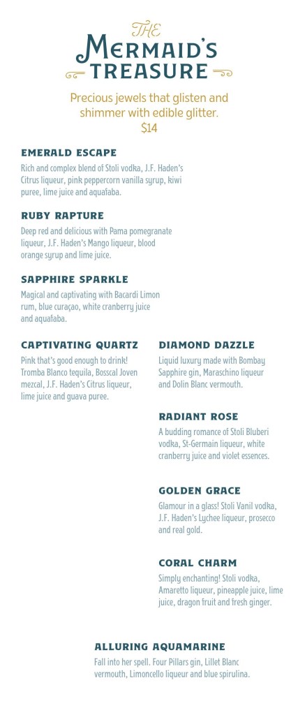 The Golden Mermaid Bar Menu on Carnival Jubilee 2024 page 2